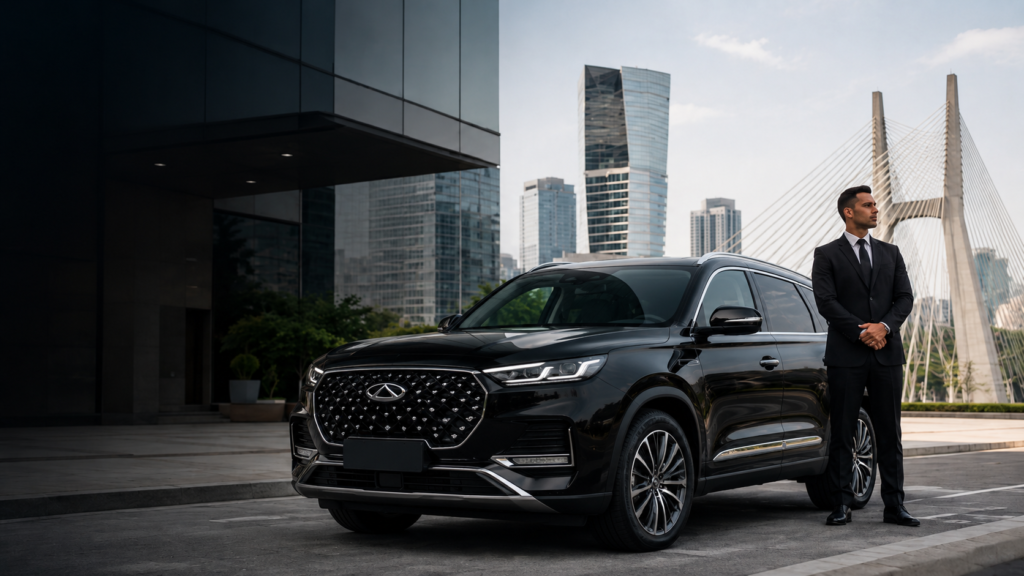 Transporte executivo em São Paulo com carro de luxo e motorista profissional da MotoristaSP